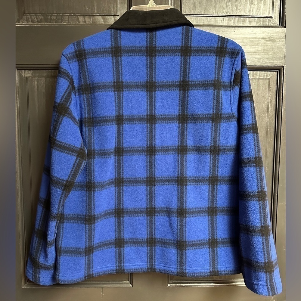 Talbots Women’s Size S Fleece Full Zip Jacket Med Blue & Black Checkered Plaid - Picture 2 of 7